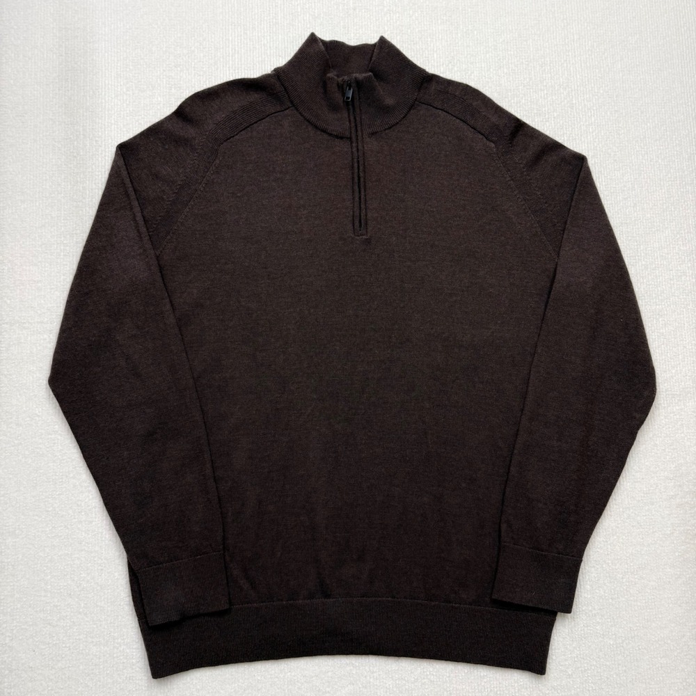 Express Conscious Edit Mens L Merino Wool Quarter Zip Sweater Brown Quiet Luxury